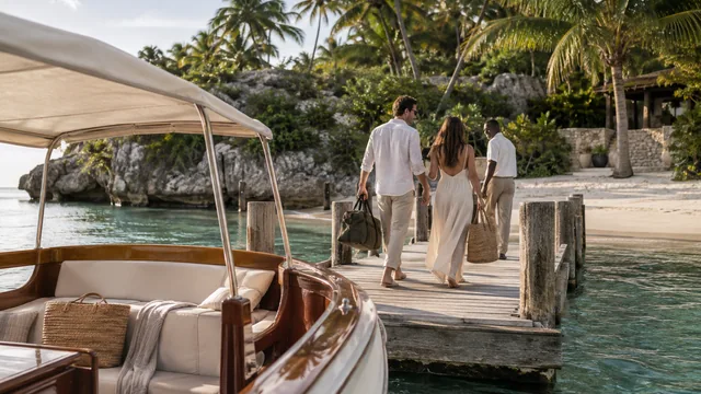 AI illustration of a small private outing beside a tropical jetty