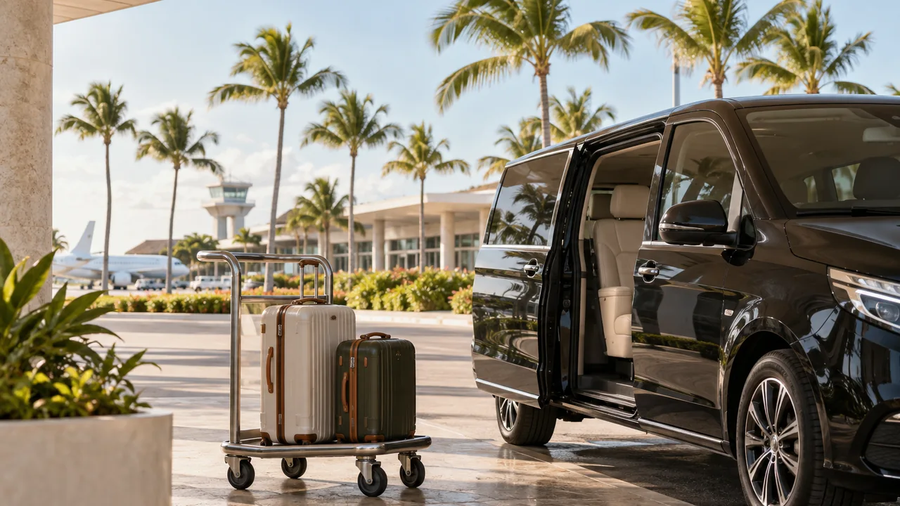 AI illustration of luggage ready for a private airport transfer