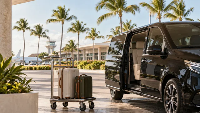 AI illustration of luggage ready for a private airport transfer
