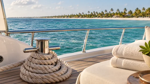 AI illustration of a yacht deck overlooking turquoise water