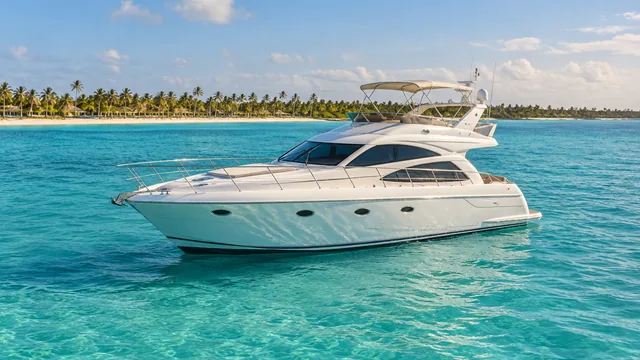 AI illustration of a private motor yacht on turquoise Caribbean water